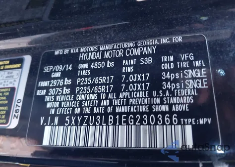 2014 Hyundai Santa Fe Sport 2.4L z USA, uszkodzony, nr VIN 5XYZU3LB1EG230366